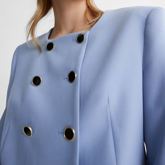 NEW Zara Cropped Double Breasted Blazer Mid Blue S - Picture 3 of 11